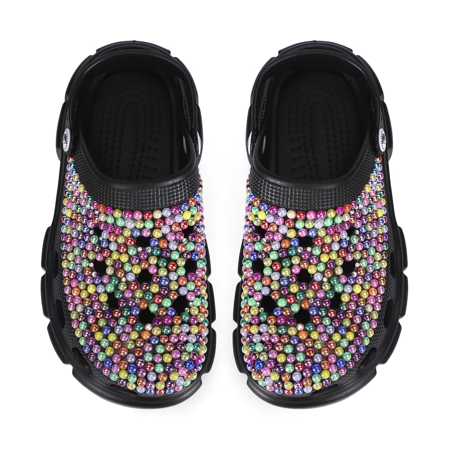 Womens EVA Bling Rhinestone Clogs Black Multi-Colored with Custom Name Logo