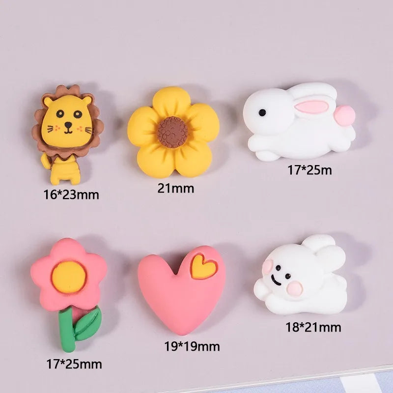 10Pcs Cartoon Animal Lion Rabbit Hearts Flowers Charms