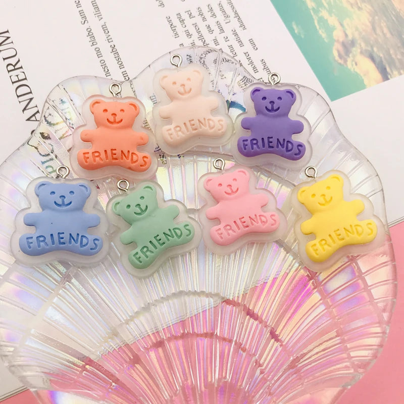 10pcs Resin Kawaii Colorful Bear Charm Cute Pendant for Keychain, Earring, Scrapbooking, DIY Making, Necklace