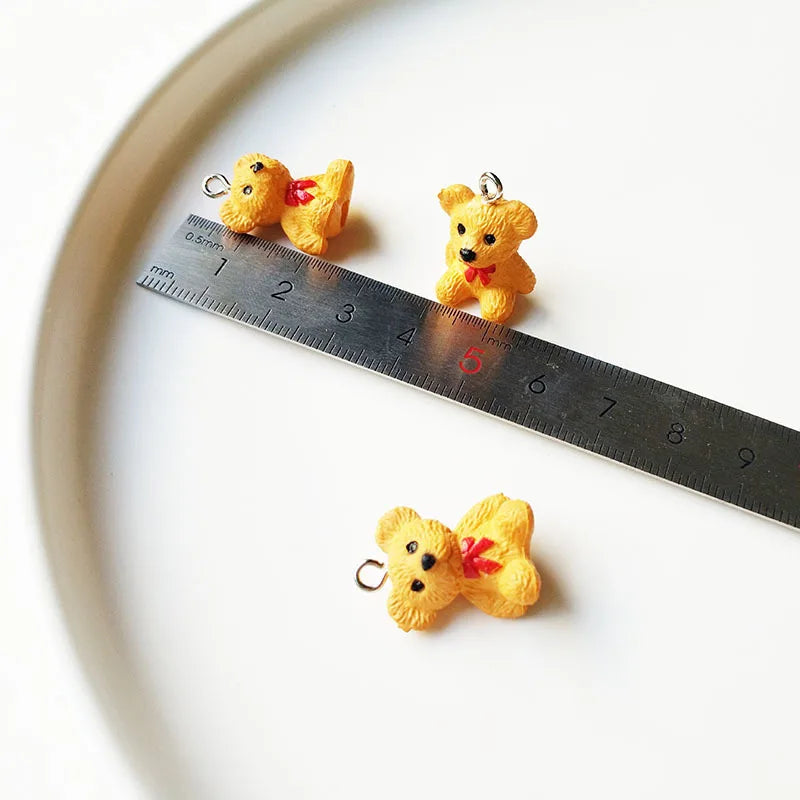 10pcs Lovely 3D Bear Resin Charms Pendant Findings Diy For Jewelry Making Small Bear Keychain Necklace Crafts Handmade Accessory