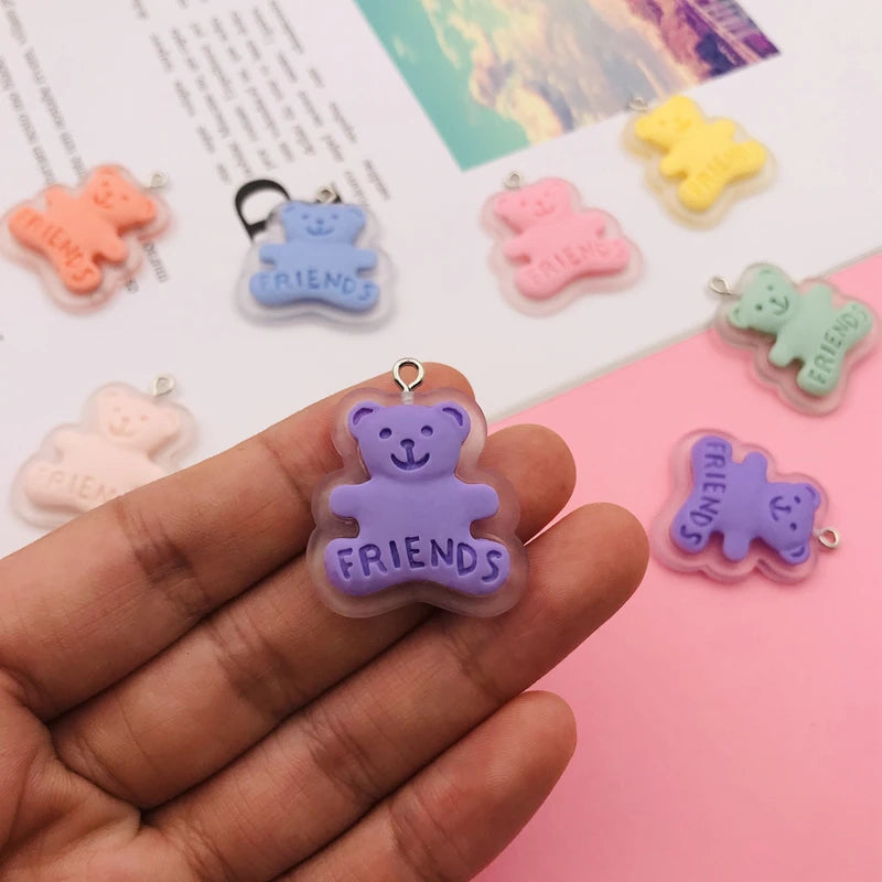 10pcs Resin Kawaii Colorful Bear Charm Cute Pendant for Keychain, Earring, Scrapbooking, DIY Making, Necklace