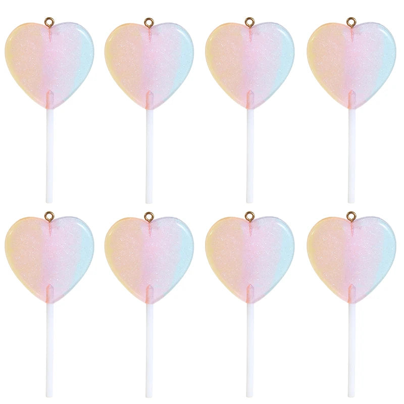 10pcs/lot Colorful Resin Love Heart Lollipop Charms Pendant DIY Necklace Keychain For Jewelry Making Accessories