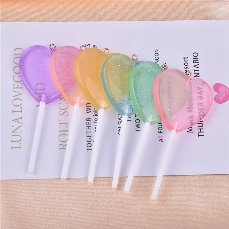 10pcs/12pcs/pack Bling Glitter Heart  Lollipop Resin Charms  for Earring Keychain Jewelry Making 85x22mm