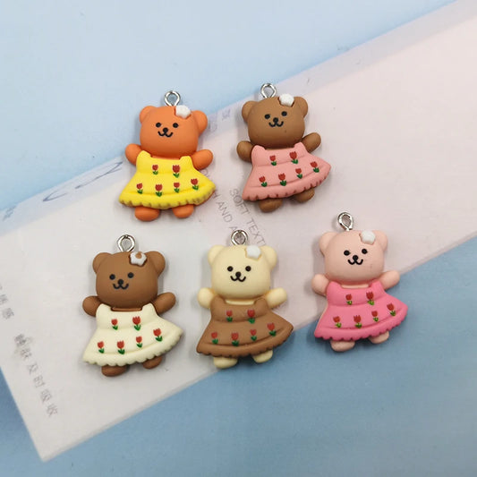 10pcs Simulated Animal Flower Bear Resin Charms Pendant DIY Earring Keychain Patch for Jewelry Making C716