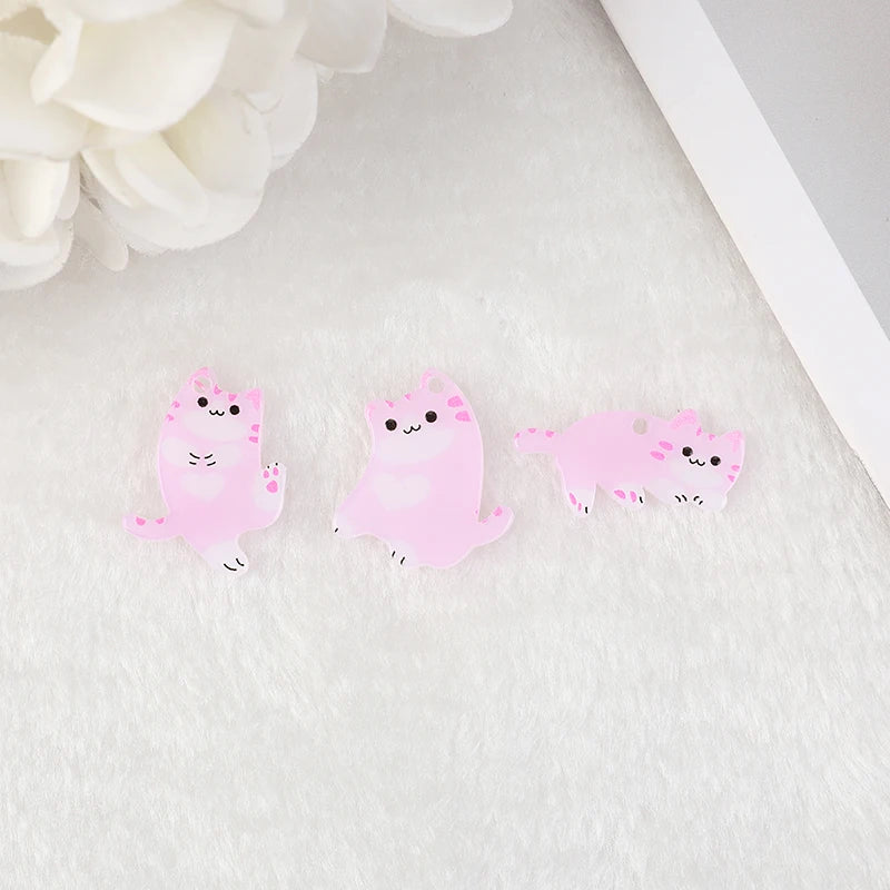 10pcs Heart Cat Charms Acrylic Cats Cartoon Earring Pendant DIY Accessory For Necklace