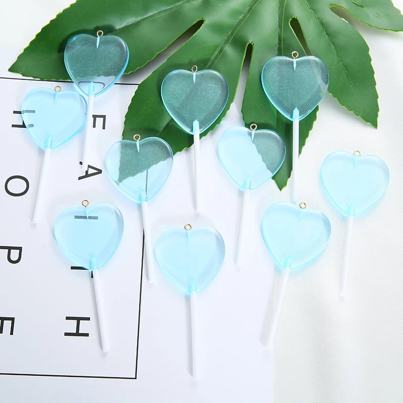 10pcs/lot Colorful Resin Love Heart Lollipop Charms Pendant DIY Necklace Keychain For Jewelry Making Accessories