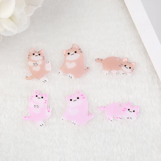 10pcs Heart Cat Charms Acrylic Cats Cartoon Earring Pendant DIY Accessory For Necklace