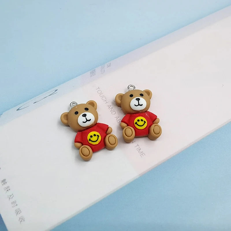 10pcs Colorful Smiling Face Bear Animal Resin Charms