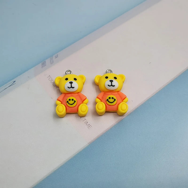 10pcs Colorful Smiling Face Bear Animal Resin Charms