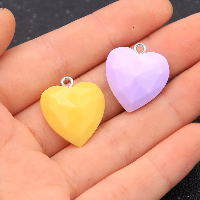 10Pcs 19X21MM 3D 5 Color Heart Cute Resin Earring Charms