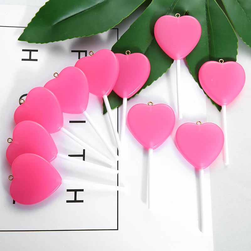 10pcs/lot Colorful Resin Love Heart Lollipop Charms Pendant DIY Necklace Keychain For Jewelry Making Accessories