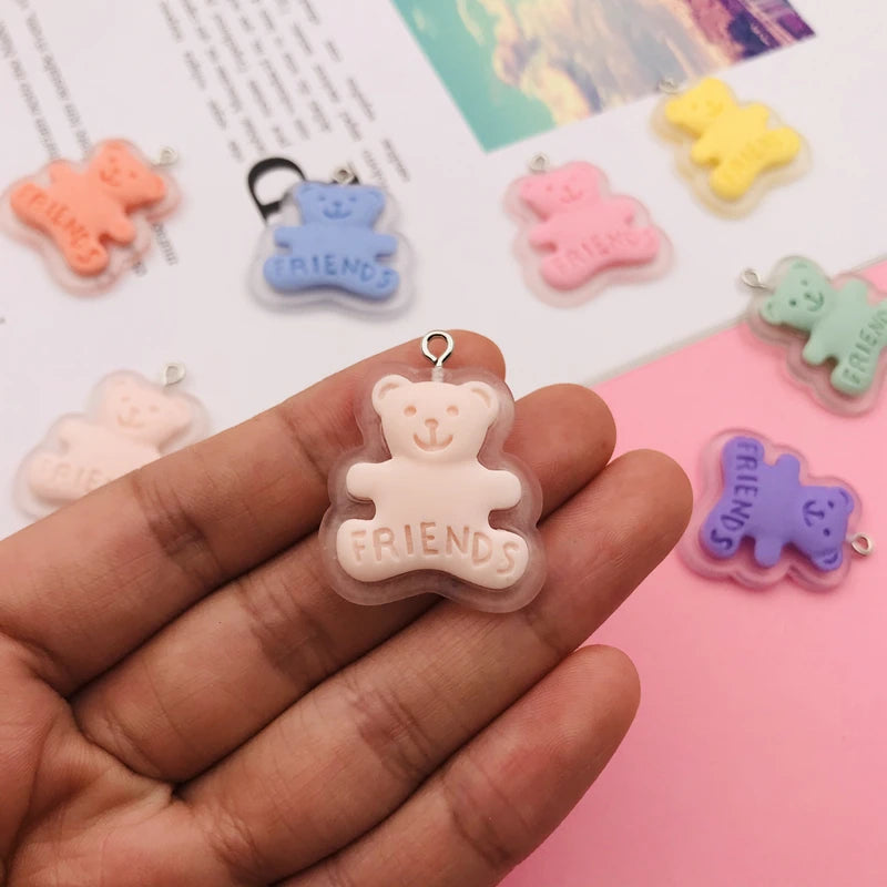 10pcs Resin Kawaii Colorful Bear Charm Cute Pendant for Keychain, Earring, Scrapbooking, DIY Making, Necklace