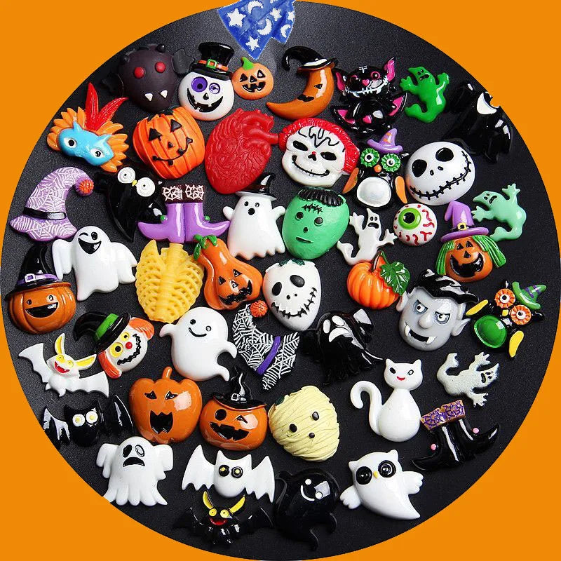 10pcs Mixed Halloween Series Flat Back Resin Funny Cartoon Ghost Pumpkin Embellishments DIY Craft Making Flatbacks Case Decors