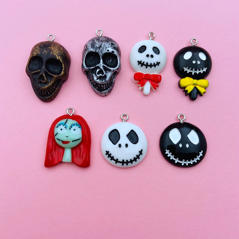 10pcs Resin Flatback Halloween Skull Charm Pendant for Keychain, Earring, Scrapbooking, Jewelry DIY Making, Necklace