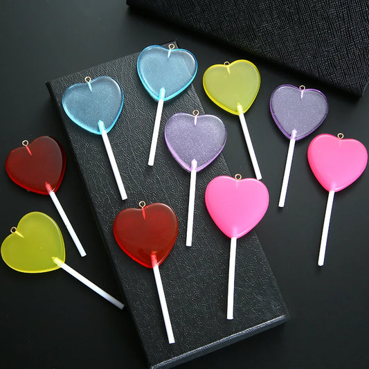 10pcs/lot Colorful Resin Love Heart Lollipop Charms Pendant DIY Necklace Keychain For Jewelry Making Accessories