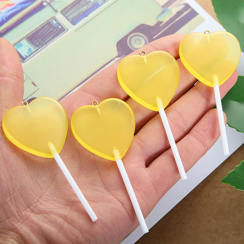 10pcs/lot Colorful Resin Love Heart Lollipop Charms Pendant DIY Necklace Keychain For Jewelry Making Accessories