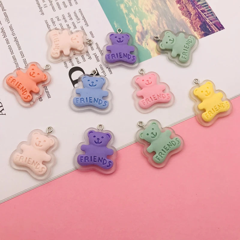 10pcs Resin Kawaii Colorful Bear Charm Cute Pendant for Keychain, Earring, Scrapbooking, DIY Making, Necklace