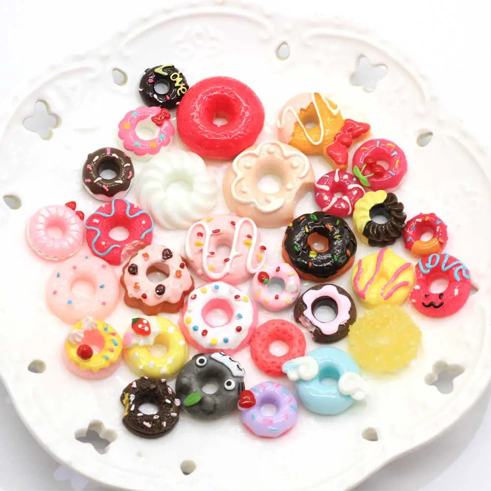 50/100/Set of  Assorted Resin Dessert Doughnut Cabochon Embellishment Flatbacks   Charms Donuts Scrapbooking Phone Case Decor