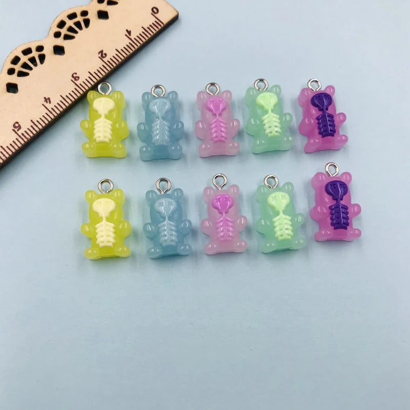 10pcs Resin Cute Heart Skull Bear Charm Pendant for Keychain, Earring, Scrapbooking, DIY Making, Necklace