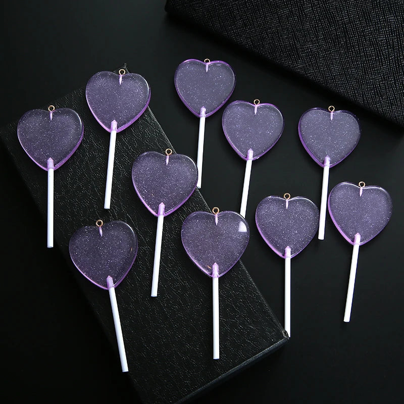 10pcs/lot Colorful Resin Love Heart Lollipop Charms Pendant DIY Necklace Keychain For Jewelry Making Accessories