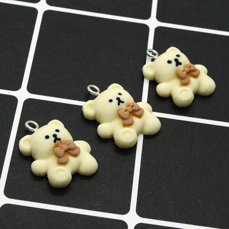 10pcs Cute White Brown Resin Small Bear Charms