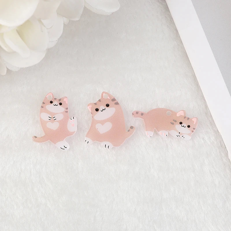 10pcs Heart Cat Charms Acrylic Cats Cartoon Earring Pendant DIY Accessory For Necklace