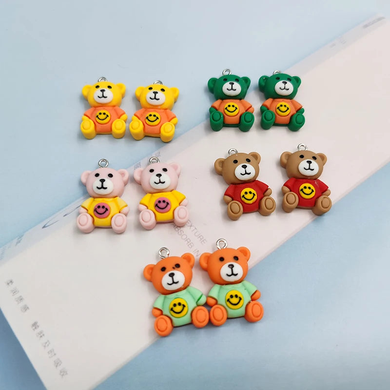 10pcs Colorful Smiling Face Bear Animal Resin Charms