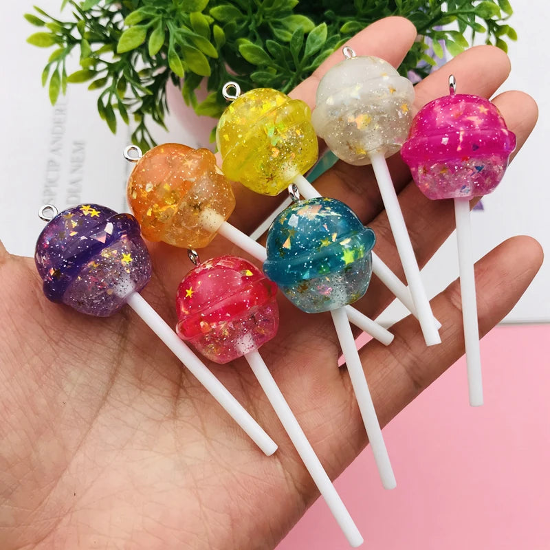 10pcs Kawaii Hot Selling Cute Miniature Glitter Star Lollipop Charm for Earring Keychain Jewelry Accessory DIY Making