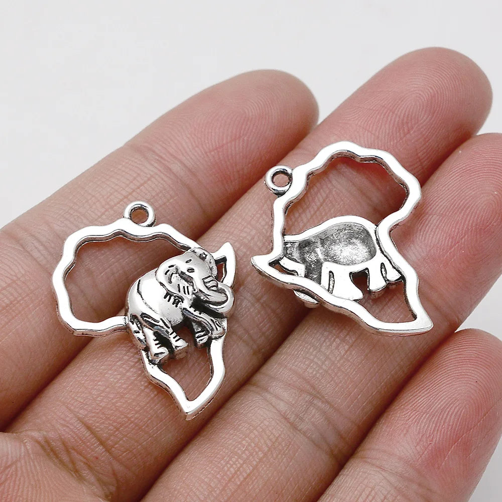 10pcs/Lots 24x30mm Antique Silver Plated African Map Elephant Charms Animals Pendant For Diy Creation Jewelry Making Accessories