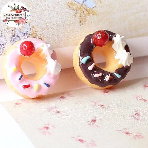 strawberry donut 10PCS 15mm Resin Flatback Cabochon Miniature Food Art Supply Decoration Charm