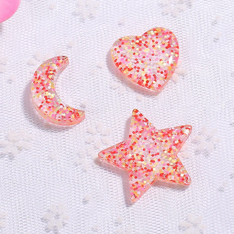 10Pcs Glitter Star Heart Moon Charms