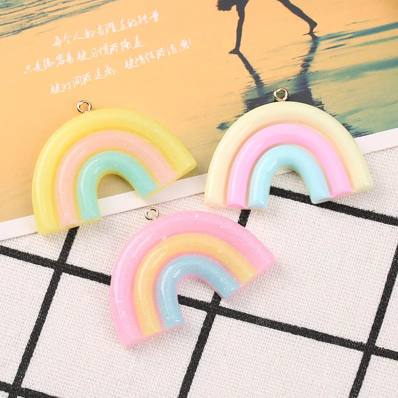 10Pcs 45*28MM Rainbow Charms Flatback Resin