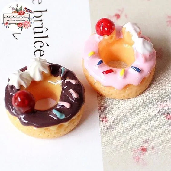 strawberry donut 10PCS 15mm Resin Flatback Cabochon Miniature Food Art Supply Decoration Charm