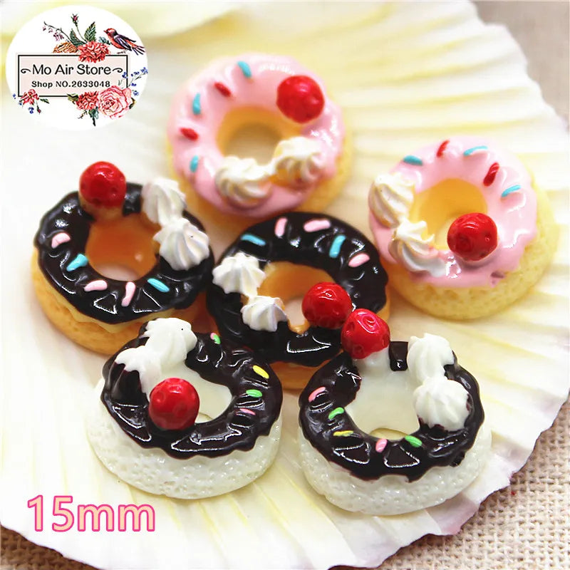 strawberry donut 10PCS 15mm Resin Flatback Cabochon Miniature Food Art Supply Decoration Charm