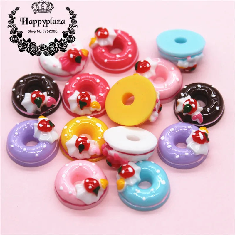 10pcs 15mm Mix Colors Resin Strawberry Donut Simulation Food Art Supply Decoration Charm Craft