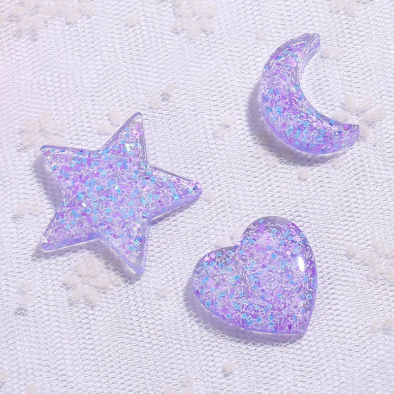 10Pcs Glitter Star Heart Moon Charms