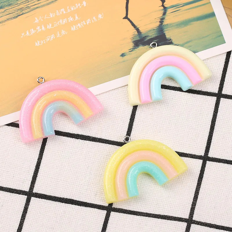 10Pcs 45*28MM Rainbow Charms Flatback Resin