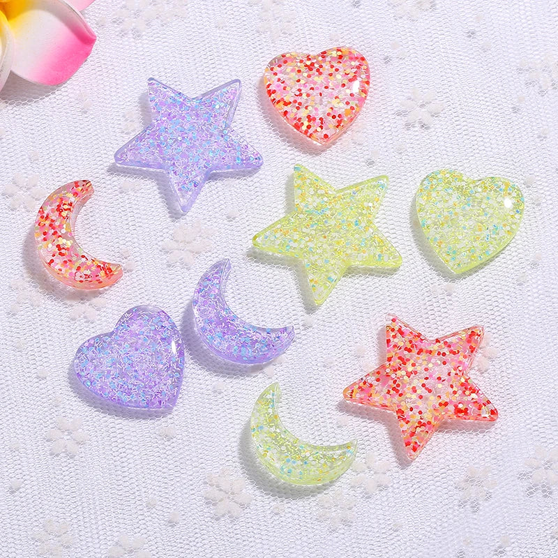 10Pcs Glitter Star Heart Moon Charms