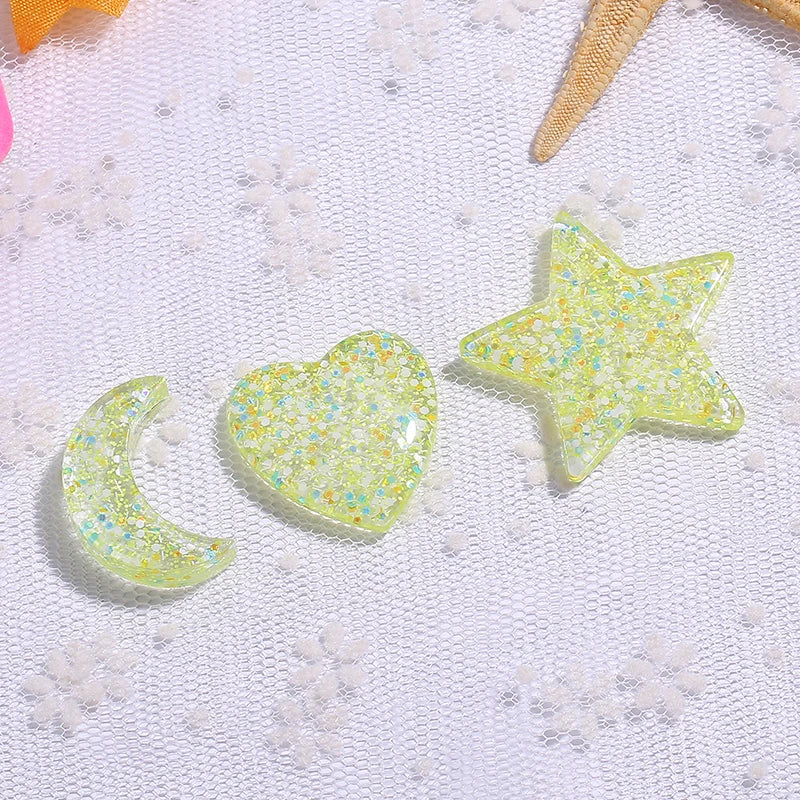 10Pcs Glitter Star Heart Moon Charms