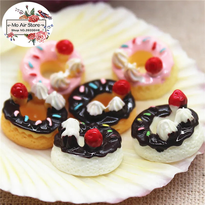 strawberry donut 10PCS 15mm Resin Flatback Cabochon Miniature Food Art Supply Decoration Charm