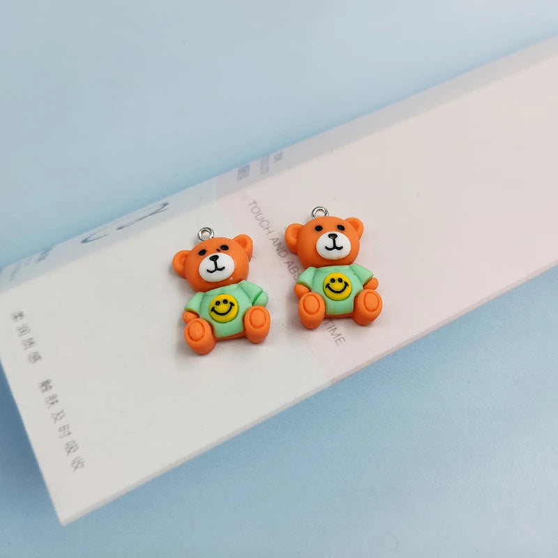 10pcs Colorful Smiling Face Bear Animal Resin Charms