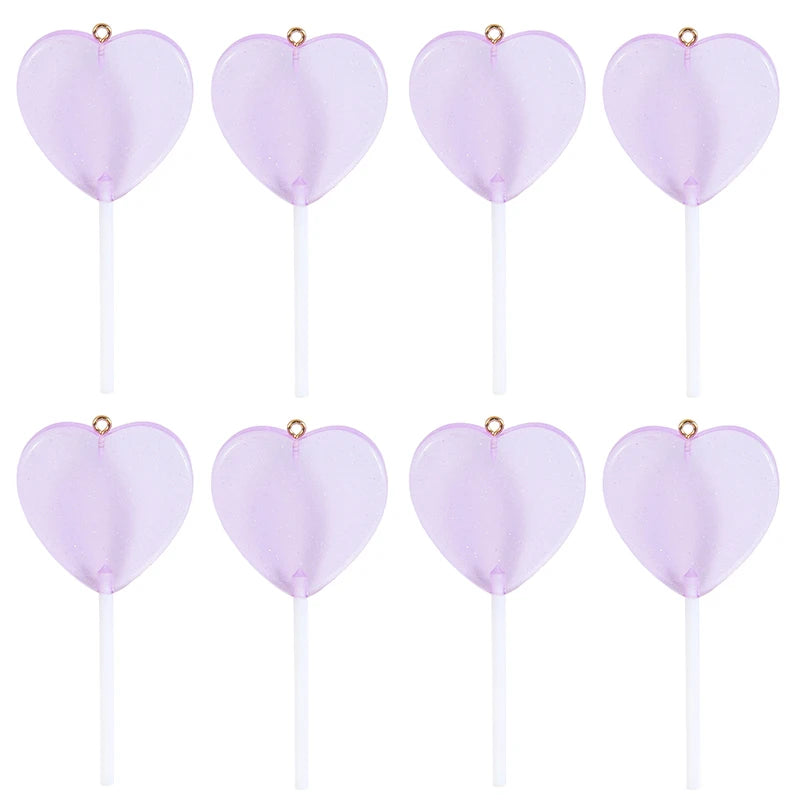 10pcs/lot Colorful Resin Love Heart Lollipop Charms Pendant DIY Necklace Keychain For Jewelry Making Accessories