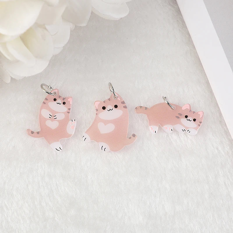 10pcs Heart Cat Charms Acrylic Cats Cartoon Earring Pendant DIY Accessory For Necklace