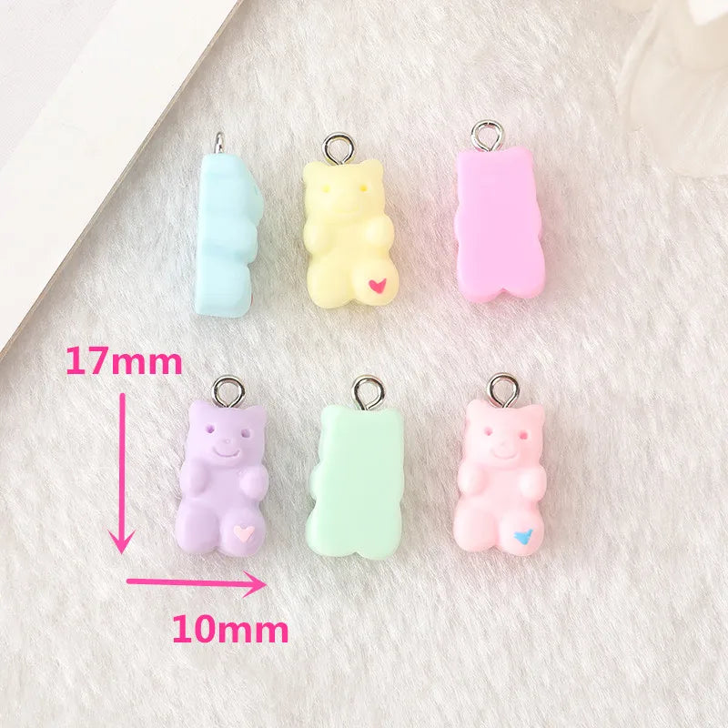 20 Pcs Heart Gummy Bear Charms Flatback Resin Cabochons Jelly Pendant Crafts Cartoon Animal Jewelry Findings for Earrings  Diy