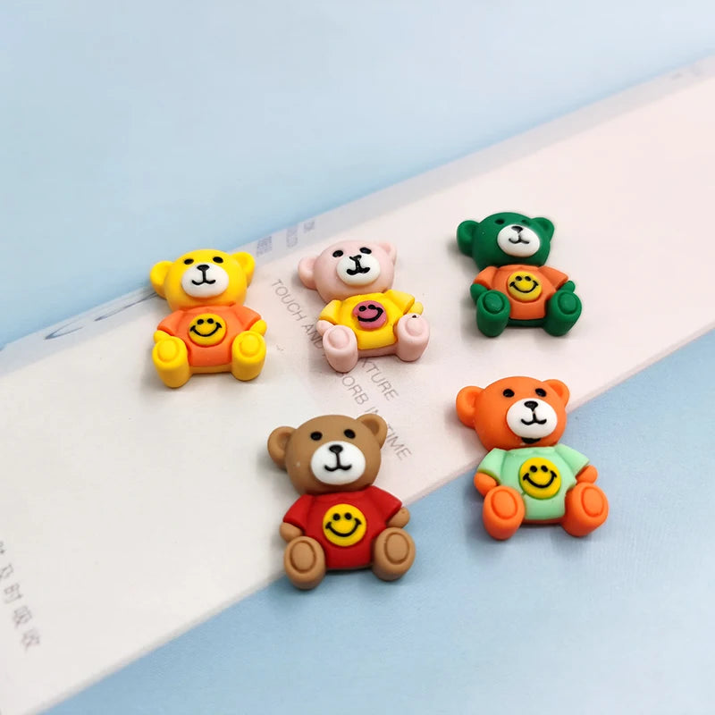 10pcs Colorful Smiling Face Bear Animal Resin Charms