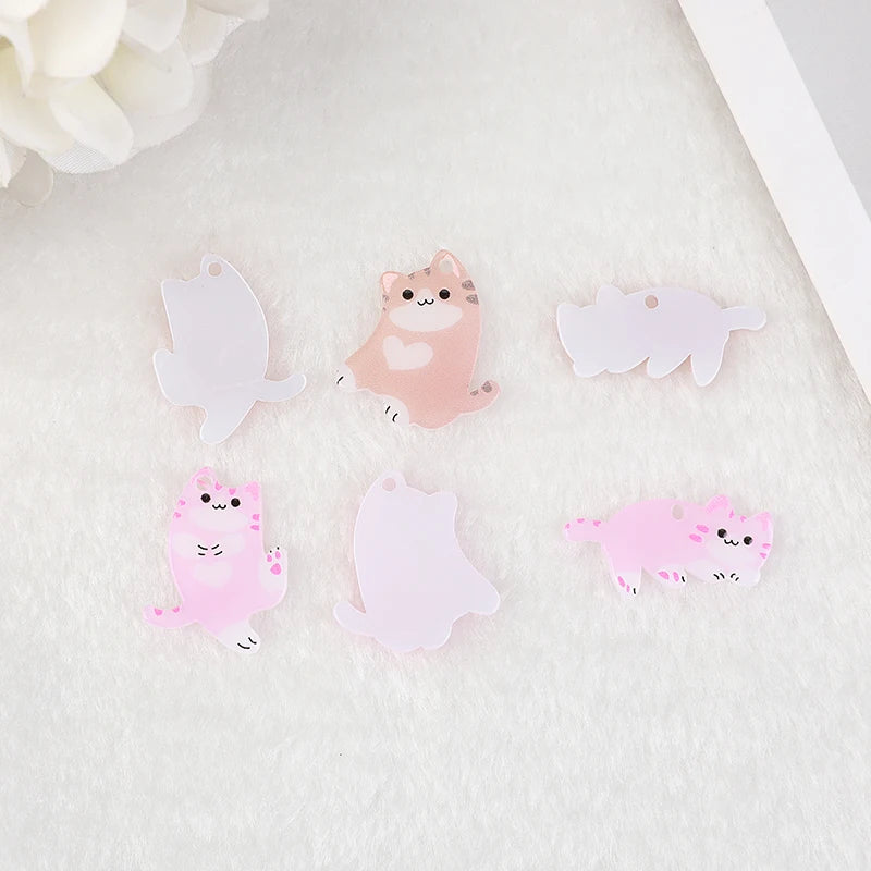 10pcs Heart Cat Charms Acrylic Cats Cartoon Earring Pendant DIY Accessory For Necklace