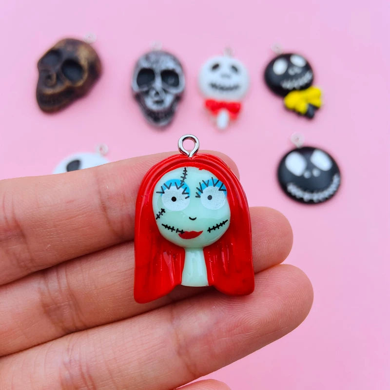 10pcs Resin Flatback Halloween Skull Charm Pendant for Keychain, Earring, Scrapbooking, Jewelry DIY Making, Necklace