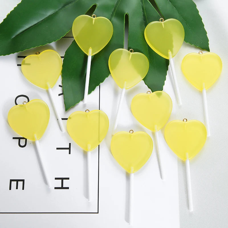 10pcs/lot Colorful Resin Love Heart Lollipop Charms Pendant DIY Necklace Keychain For Jewelry Making Accessories