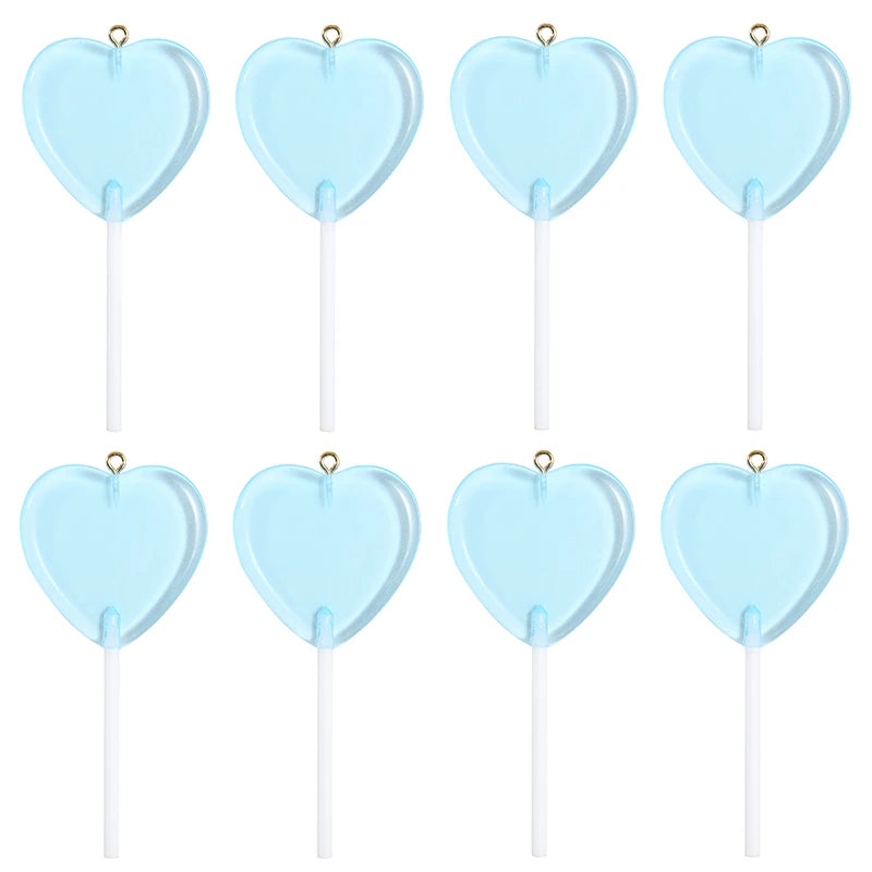 10pcs/lot Colorful Resin Love Heart Lollipop Charms Pendant DIY Necklace Keychain For Jewelry Making Accessories