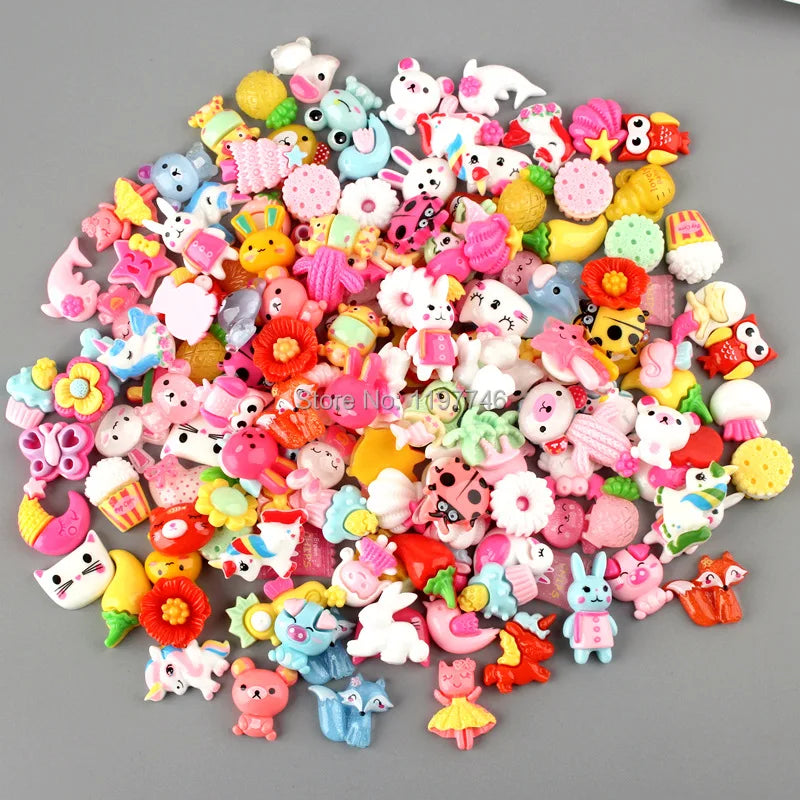 10Pcs Glitter Powder Hearts Flatback Resin Cabochons